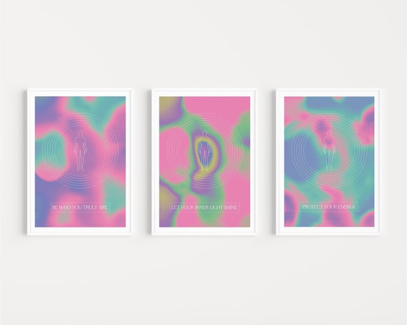 Retro Aura Wall Art Print Set, Spiritual 70s Decor (Digital Download)