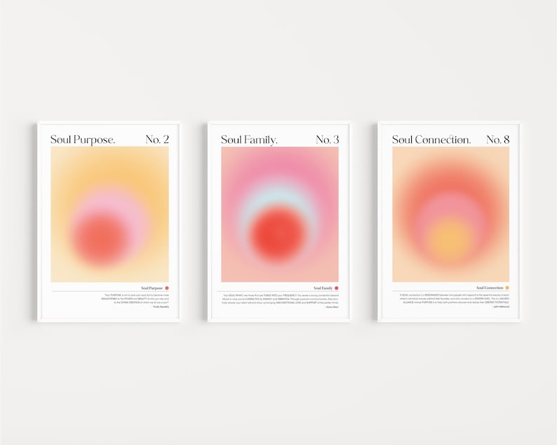 Aura Poster 3 Piece Wall Art Set Aura Gradient Spiritual Room Etsy