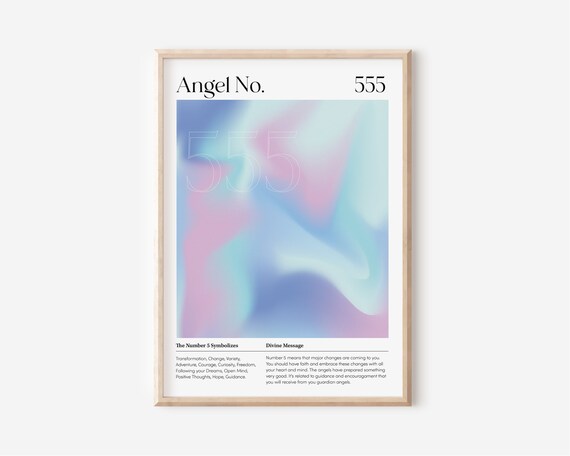 ANGEL NUMBER 555 Poster, Spiritual Wall Art, Aura Poster Wall Art, Angel Number, Pink Gradient Wall Art, Gradient Wall Art