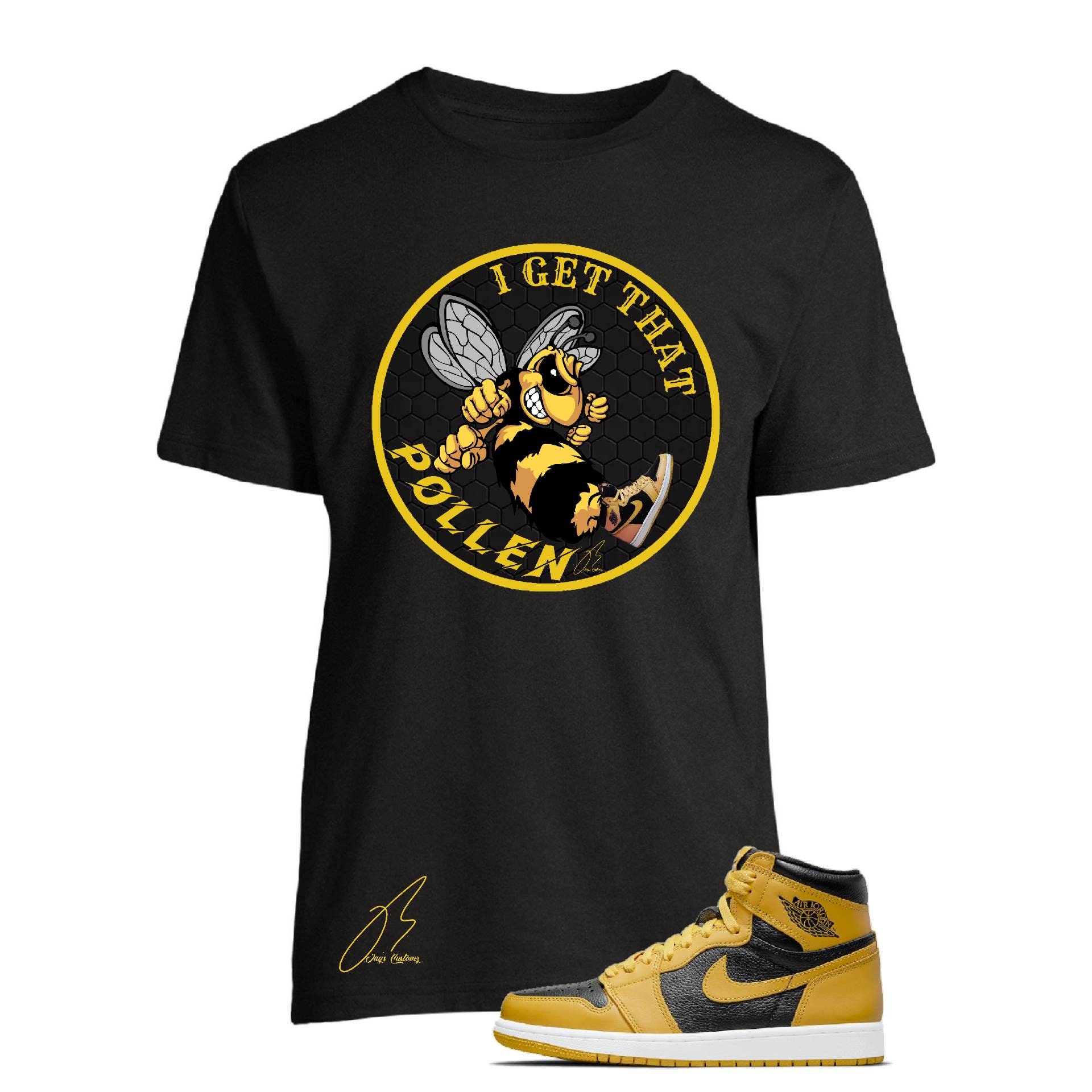 black shirt with yellow stripes