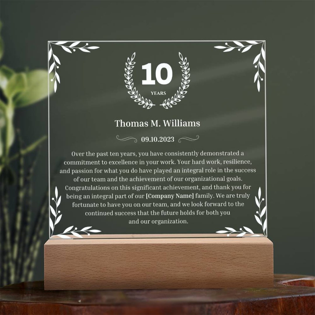 10 Work Anniversary, Appreciation Employee Gift, 10 Years of Service Gift, Ten Year Work