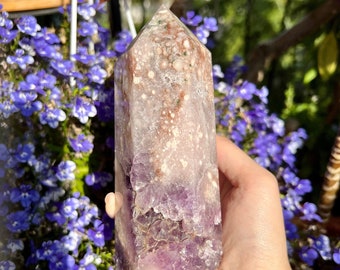 Large 14.5cm Vibrant Purple Amethyst Flower Agate Pink Amethyst Druzy Crystal Tower