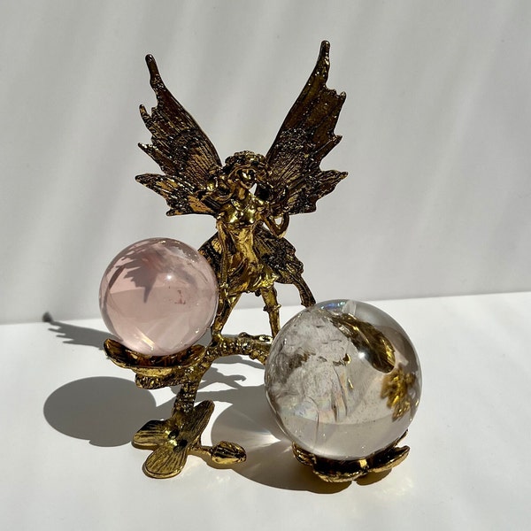 Joli support de sculpture en cristal de fée à double sphère