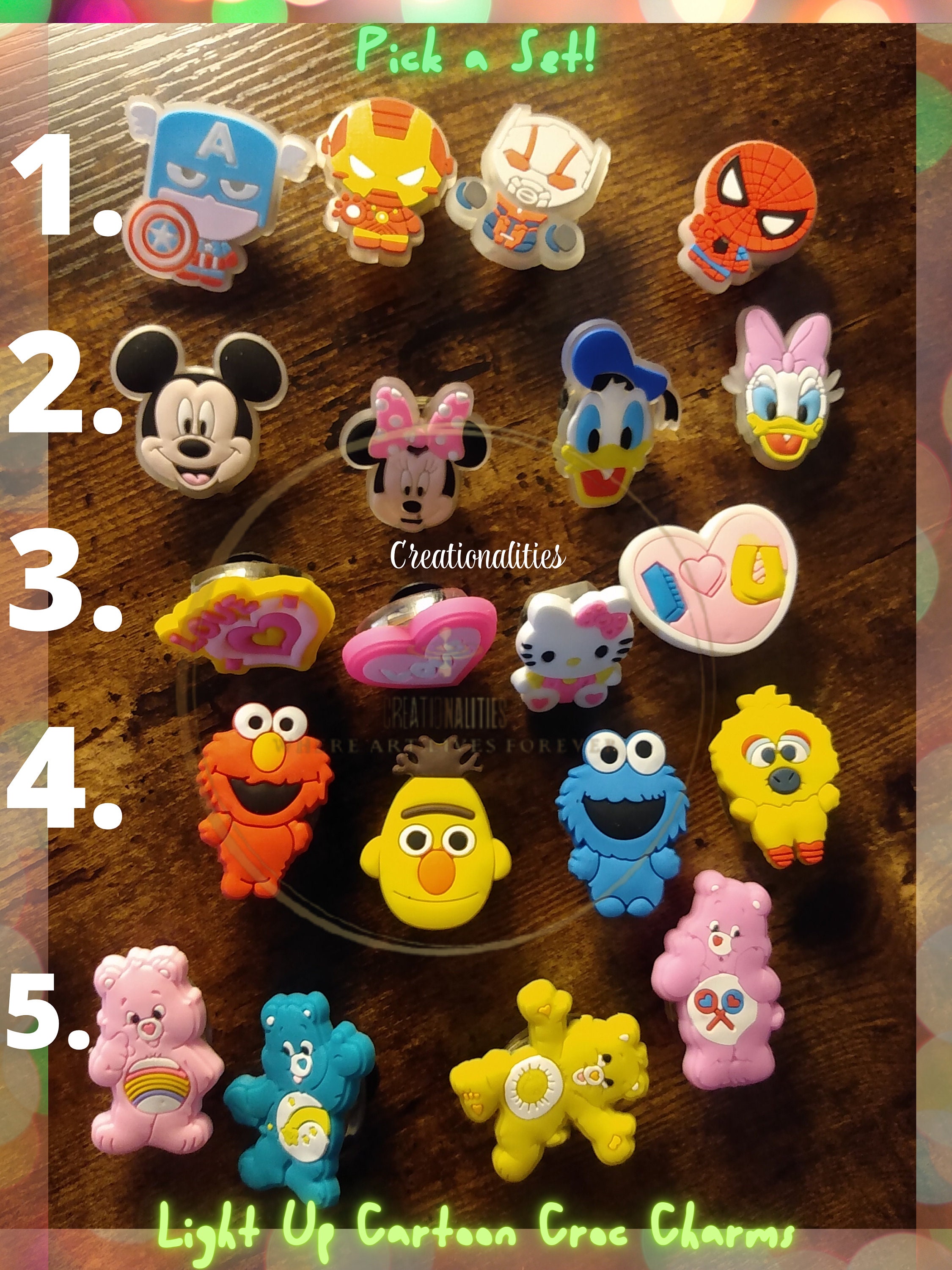 Care Bears Characters 7pc Set SHOE CHARMS LOT FOR CROC SHOES JIBBITZ