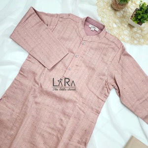 Handmade Pink Embroidered Kurta Pajama Set: Indian Wedding Outfit