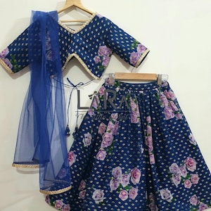 Trendy royal blue lehenga choli for little girls, Indian wedding and festive wear