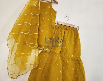 Mustard Sharara Set: Indian Wedding Wear for Little Girls