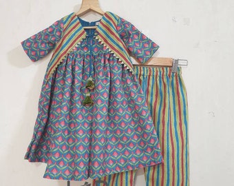 Blue green kurta pajama for little girls