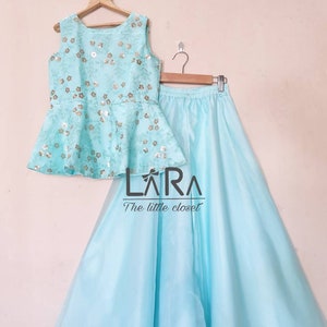 Sky blue peplum top with palazzo for baby girls, Indian ethnic wear, festive wear