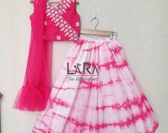 beautiful pink tie n dye lehenga choli for little girls, Indian wedding and festive wear