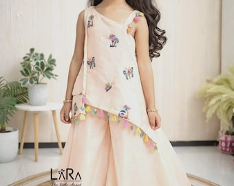 Peach Kids Kurti Palazzo Set | Butterfly Design | Festive Indian Wear | Indian baby kurti sets | girls palazzo set | Kids wedding wear