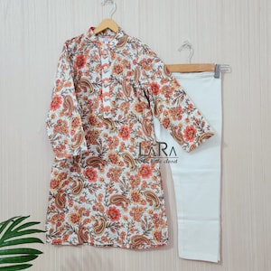 Handmade Printed Cotton Kurta Pajama Set: Indian Festive Wear