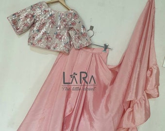 Peach ready to wear saree for little girls, indian wedding wear