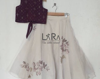 Hand painted organza lehenga blouse for little girls