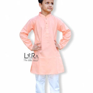 Peach kurta pajama set for little boys, Indian festive and wedding wear