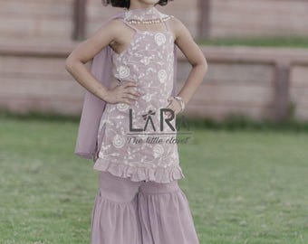 Dusky Pink Georgette Sharara Set: Indian Wedding Wear for Girls