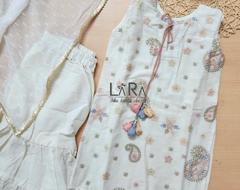 Handmade Ivory Cotton Sharara Set, Girls Indian Ethnic Wear