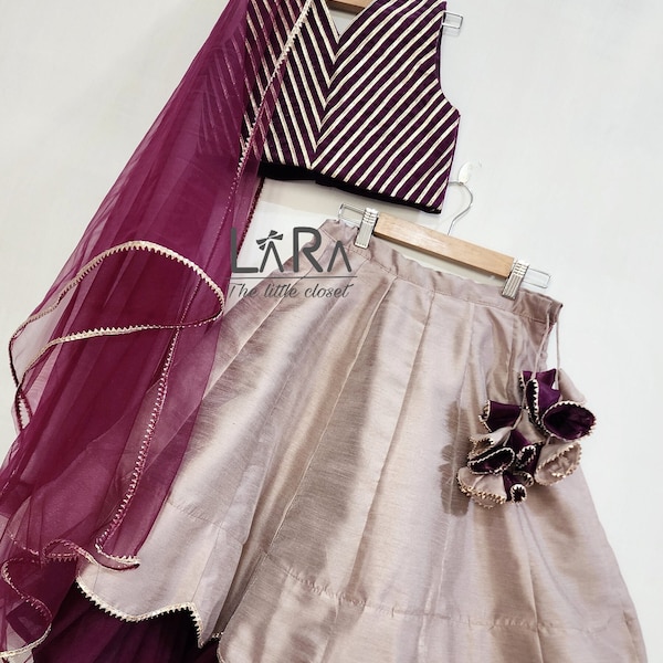 Pink and wine lehanga blouse for little girls, Indian wedding and festive wear