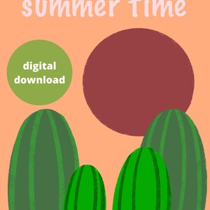 Summer Time Wall Art Digital Download Cactus Sun Sunshine Printable