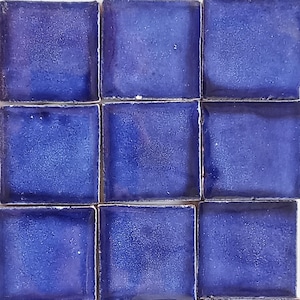 100 Hand Painted Mexican Talavera Tiles 1" X 1" Tiles Folk Art Handmade clay pottery mosaic, Cobalt Blue