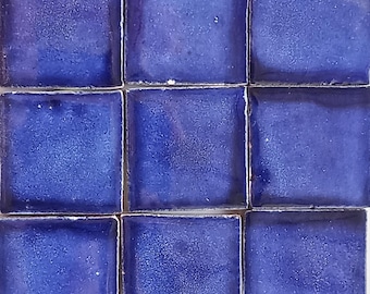 330 Hand Painted Mexican Talavera Tiles 1" X 1" Tiles Folk Art Handmade clay pottery mosaic, Cobalt Blue