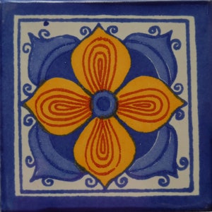Azulejo de cerámica mexicana de 4 x 4 pulgadas hecho a mano