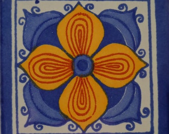 Azulejo de cerámica mexicana de 4 x 4 pulgadas hecho a mano