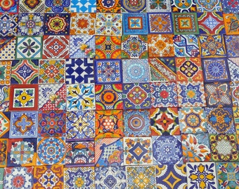 75 Hand Painted Mexican Talavera Tiles 2" X 2" Tiles Folk Art Handmade clay pottery mosaic