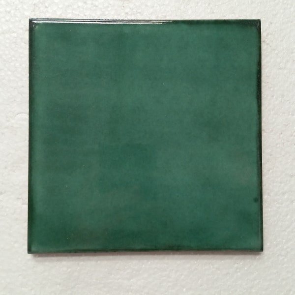 Caja de 25 AZULEJOS DE TALAVERA 6 X 6" pulgadas - cerámica de barro mexicano hecha a mano, verde esmeralda