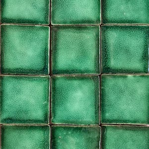 100 Hand Painted Mexican Talavera Tiles 1" X 1" Tiles Folk Art Handmade clay pottery mosaic, Emerald Green