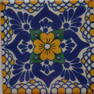 Azulejo de cerámica mexicana de 4 x 4 pulgadas hecho a mano