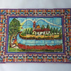 25" X 34" Ceramic Tile Mural, mexican talavera mosaic, wall backsplash, hand-painted art