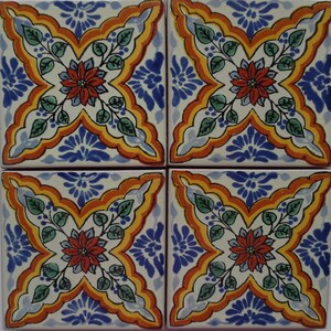 Lote de 24 AZULEJOS DE CERÁMICA TALAVERA 4 X 4&quot; Azulejos de barro tradicional mexicano hechos a mano, decoración para el hogar, paredes, encimeras, salpicaduras, elevadores de escaleras