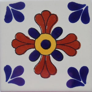 Azulejo de cerámica mexicana de 4 x 4 pulgadas hecho a mano