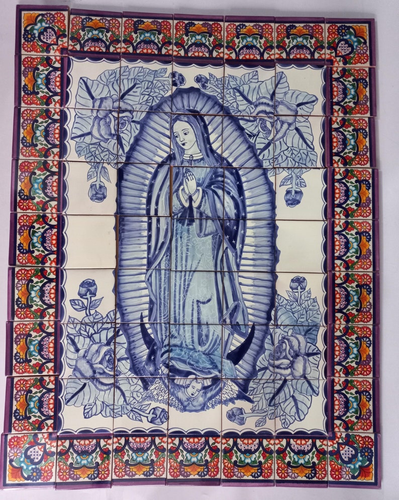 Handmade Mexican Talavera Tile - Blue & White Mosaic Backsplash, Decorative Clay Tile 6 thumbnail image