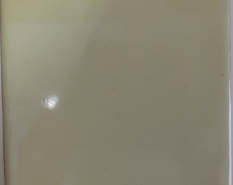 Puede incluir: Una baldosa de cerámica cuadrada, de color blanquecino, con un acabado brillante. La baldosa tiene una superficie lisa y un ligero brillo, que refleja la luz ambiental. Los bordes son ligeramente redondeados, y el aspecto general es limpio y sencillo.
