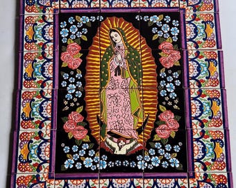 21" X 25" Ceramic Tile Mural, mexican talavera mosaic wall backsplash hand-painted art.