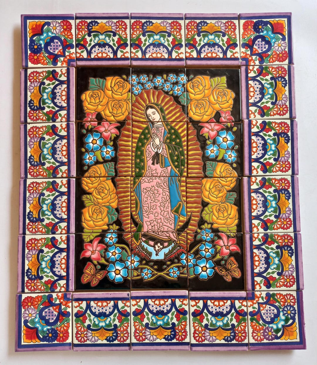21" X 25" Ceramic Tile Mural, Mexican Talavera Mosaic Wall Backsplash ...