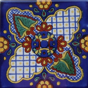 Azulejo de cerámica mexicana de 4 x 4 pulgadas hecho a mano