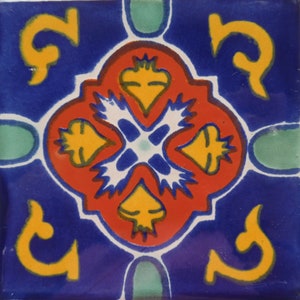 Azulejo de cerámica mexicana de 4 x 4 pulgadas hecho a mano