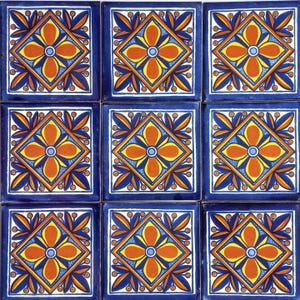 Box of 25 TALAVERA TILES  6&quot; X 6&quot; inch  - handmade mexican clay ceramic pottery