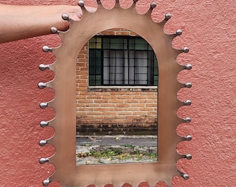 Zinnspiegel (kupferfarben), brauner Spiegel im Hacienda-Stil, Volkskunst, handgefertigt in Mexiko
