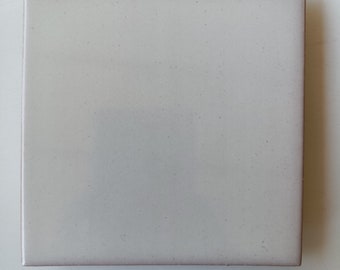 Puede incluir: Una baldosa de cerámica cuadrada, blanquecina, con acabado brillante. La baldosa tiene un borde ligeramente redondeado y una textura sutil y moteada. Los bordes son de un tono más oscuro del mismo color.