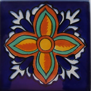 Azulejo de cerámica mexicana de 4 x 4 pulgadas hecho a mano