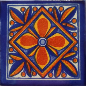 Azulejo de cerámica mexicana de 4 x 4 pulgadas hecho a mano