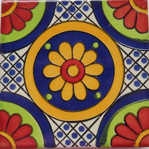 Azulejo de cerámica mexicana de 4 x 4 pulgadas hecho a mano