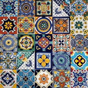 Box of 20 ASSORTED TALAVERA TILES  6 X 6" inch  - handmade mexican clay ceramic pottery
