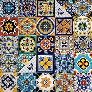 Box of 25 ASSORTED TALAVERA TILES  6 X 6&quot; inch  - handmade mexican clay ceramic pottery