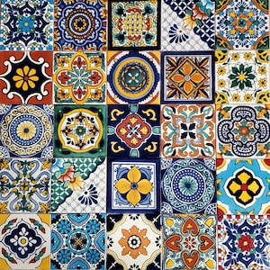 Box of 20 ASSORTED TALAVERA TILES  6 X 6" inch  - handmade mexican clay ceramic pottery