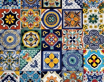 Box of 20 ASSORTED TALAVERA TILES  6 X 6" inch  - handmade mexican clay ceramic pottery